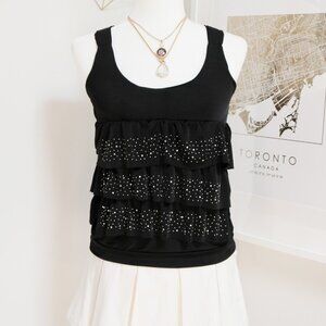 Black Rhinestone Ruffle Tank Top ♠️